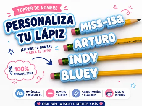 Modelo para impresión 3D: Customizable Pencil Name Topper | Parametric Bluey — referencia de MakerWorld