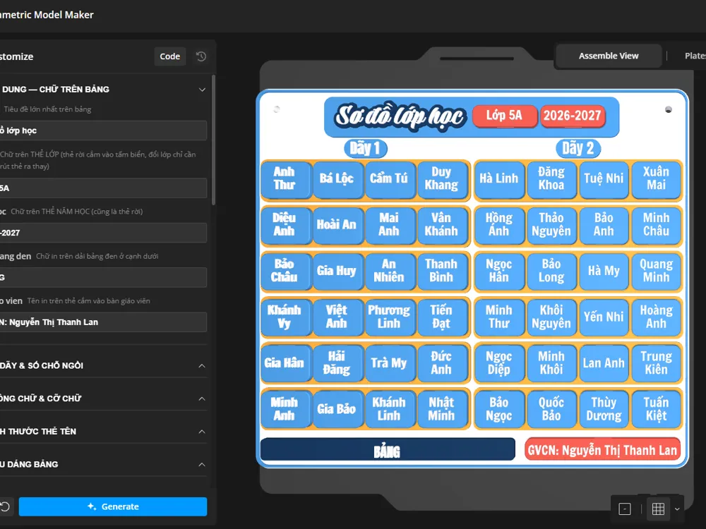 Letrero o emblema decorativo: Customize Classroom Seating Chart. Referencia del modelo original.