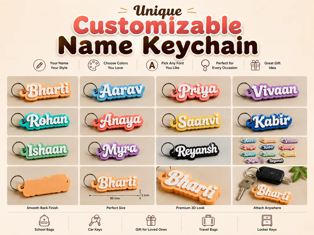 Llavero: Unique Customizable Name Keychain. Referencia del modelo original.