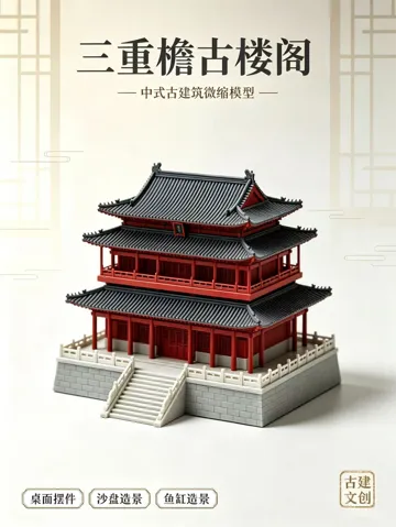 Modelo para impresión 3D: 历史建筑-三重檐古楼阁 — vista de referencia 2