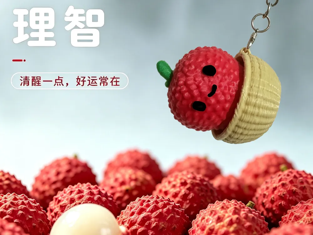 Modelo para impresión 3D: 理智一点---（荔枝）钥匙扣花篮水果系列妃子笑. Referencia del modelo original.