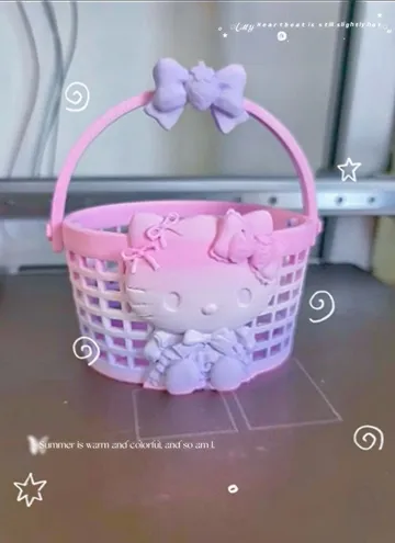 Modelo para impresión 3D: Hello Kitty kitty猫k t猫 凯蒂猫收纳篮子提篮笔筒折叠手柄收纳盒拼豆谷美 — vista de referencia 4