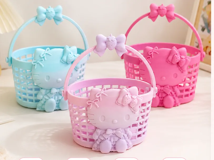 Modelo para impresión 3D: Hello Kitty kitty猫k t猫 凯蒂猫收纳篮子提篮笔筒折叠手柄收纳盒拼豆谷美. Referencia del modelo original.