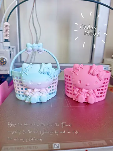 Modelo para impresión 3D: Hello Kitty kitty猫k t猫 凯蒂猫收纳篮子提篮笔筒折叠手柄收纳盒拼豆谷美 — vista de referencia 3