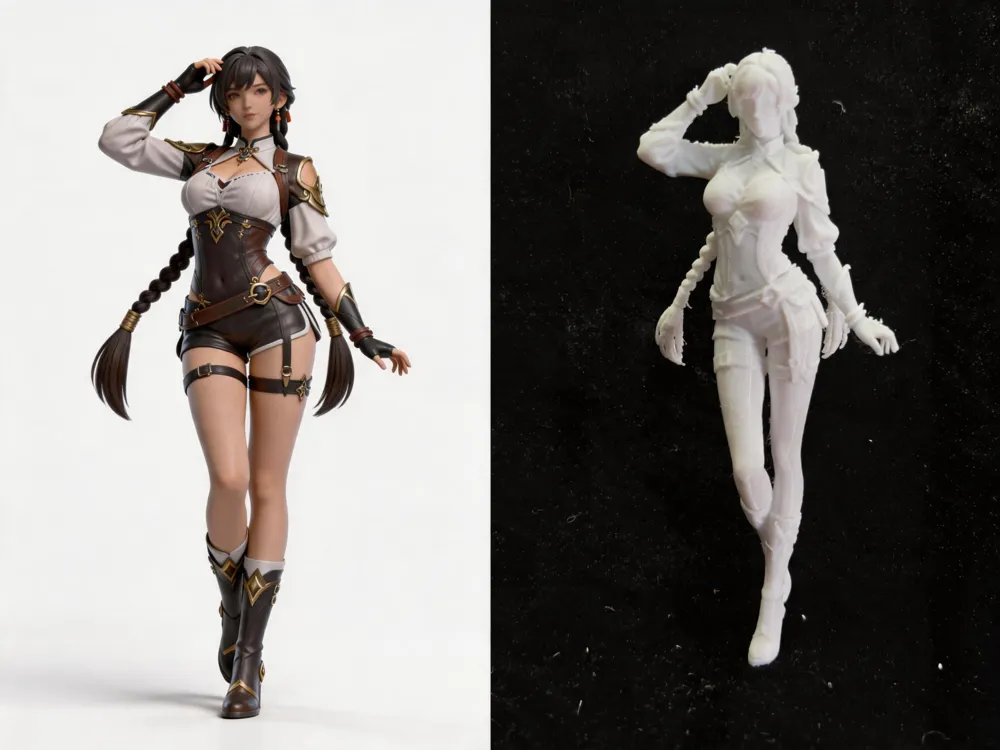 Modelo para impresión 3D: 双辫少女. Referencia del modelo original.