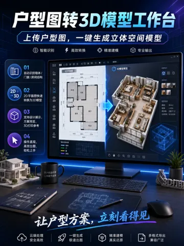 Modelo para impresión 3D: 户型图一键转3d模型 — vista de referencia 2