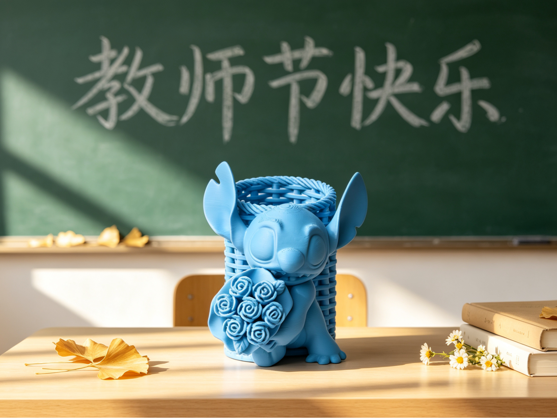 教师节小礼物抱花史迪奇笔筒 3D model