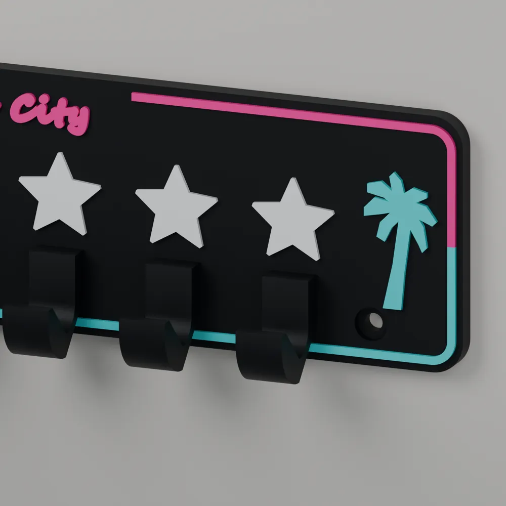 3d Printable Key Rack GTA Vice City Inspired Key Holder | 6 Hooks | AMS - Free 3D Print Model ...
