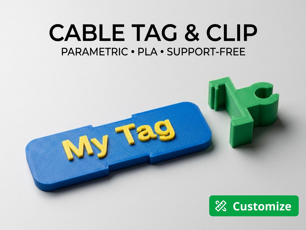 Parametric Cable Tag & Clip – Customizable 3D model