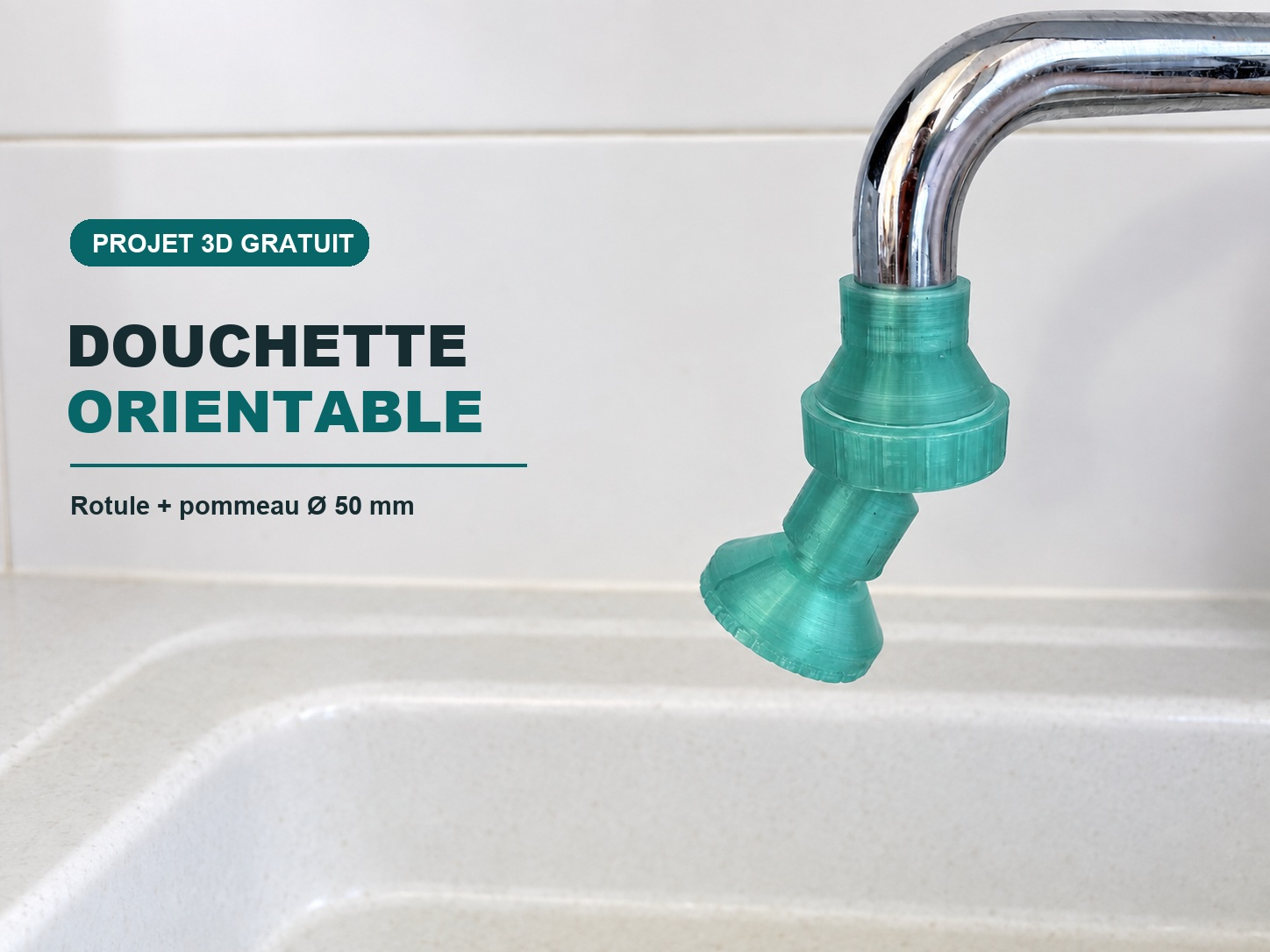Douchette orientable Ø22x1 + pommeau Ø50 mm 3D model