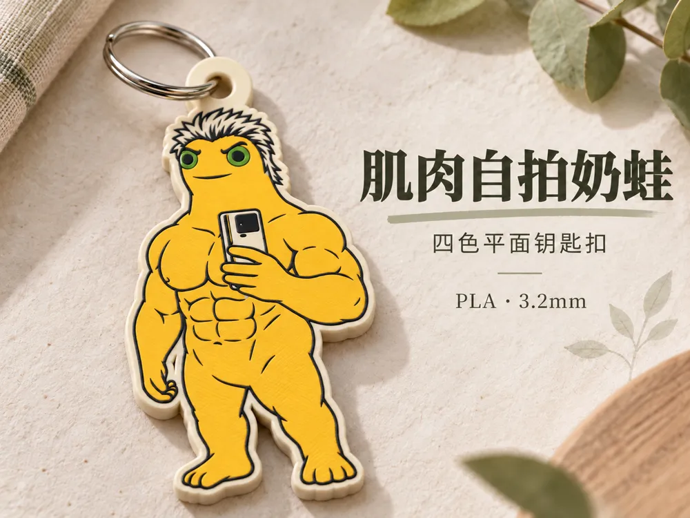 Printable Loop Border Muscle Selfie Milk Frog|4-color flat keychain - Free 3D Print Model ...