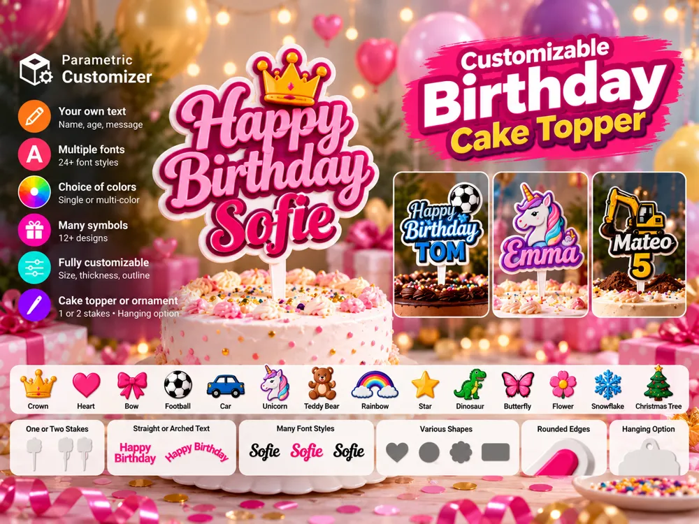 Ultimate Birthday Cake Topper Customizer - Free 3D Print Model - MakerWorld