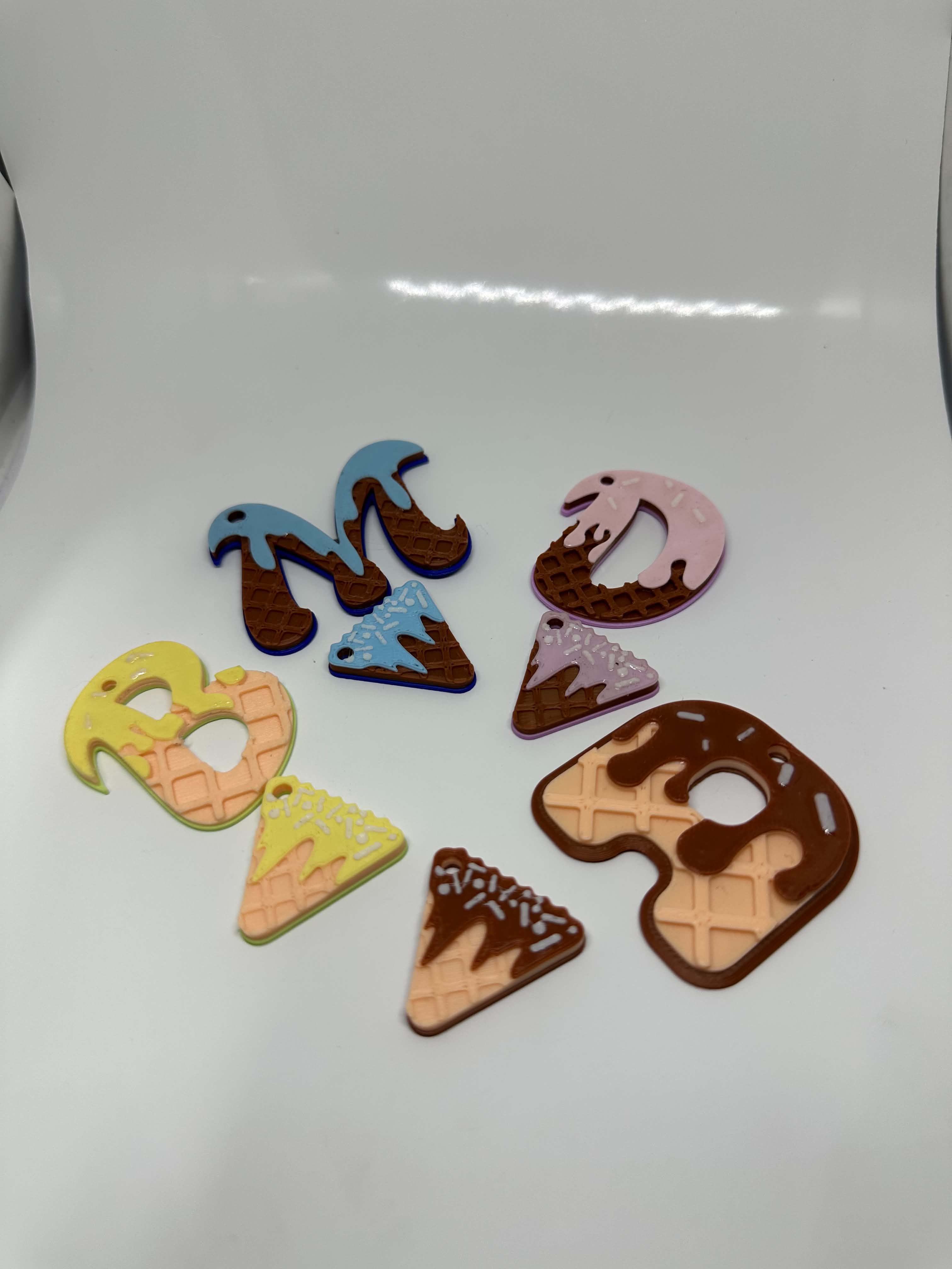 Melting Ice Cream Cone Alphabet Keychains & Charms - Free 3D Print ...