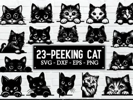 23-PEEKING CAT SVG Bundle Laser Cut File
