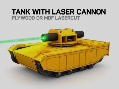 TANK WITH LASER CANNON in MDF FOR LASERCUT