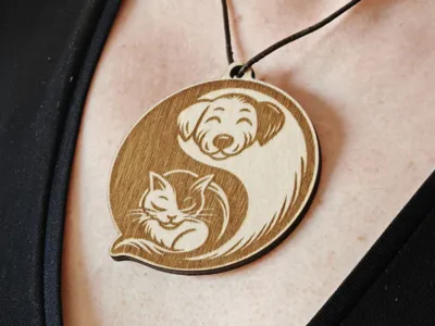Cat and Dog: Yin-Yang pendant (wood)