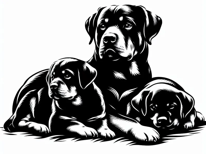 Rotweiller and 2 puppies