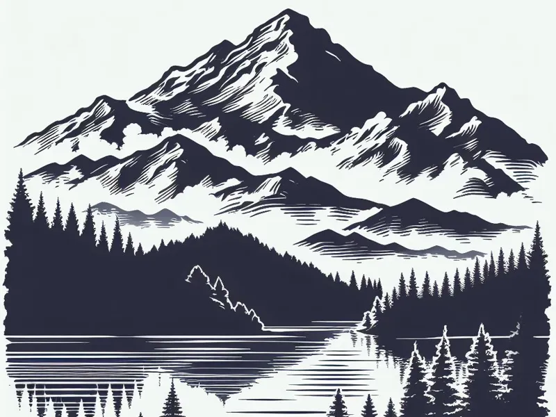 Lake, and mountains in the background