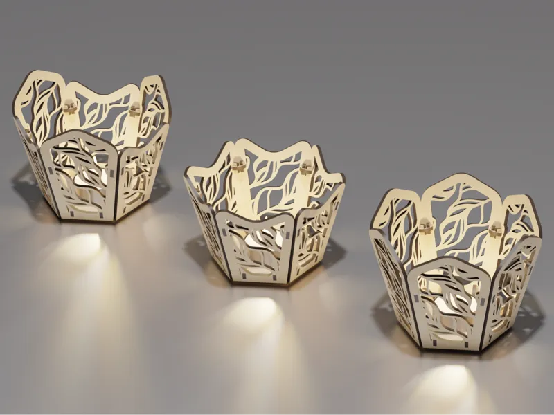 Modern tealight holder with leaf ornament