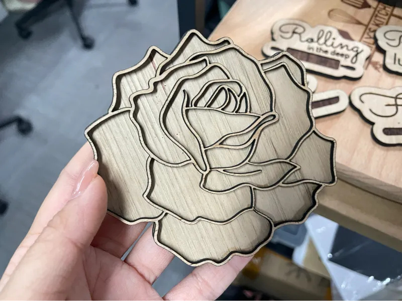 Laser Cut Wooden Rose Coasters