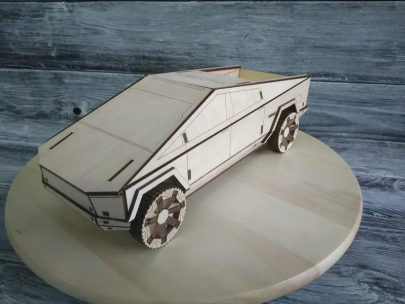 Wooden laser cut cybertruck