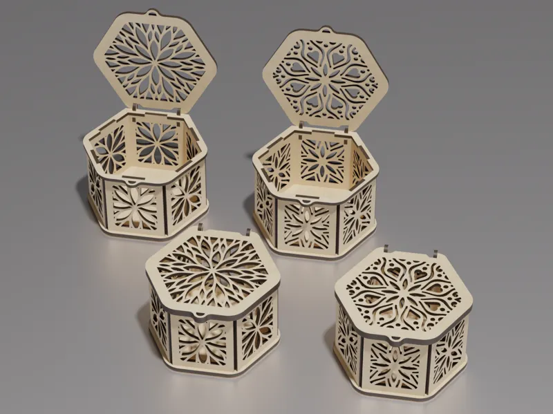 Hexagon gift box with floral ornament