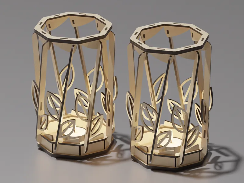 Tealight lantern holder with leafs ornament