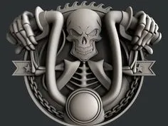 three-dimensional skull and bones emblem