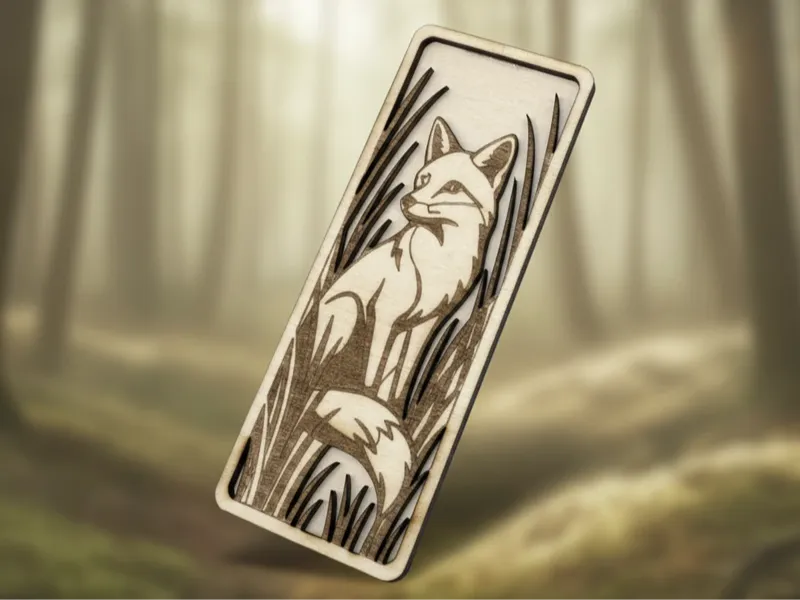 Wooden Fox Bookmark with Nature Design