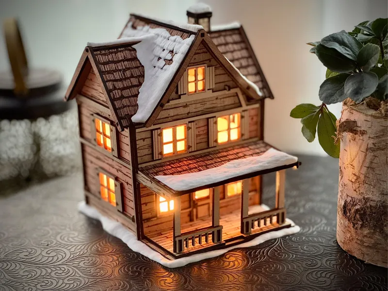 Winter Cottage LED Lamp