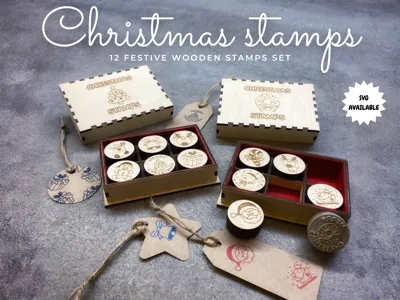 Christmas stamps - 12 festive wooden stamps set