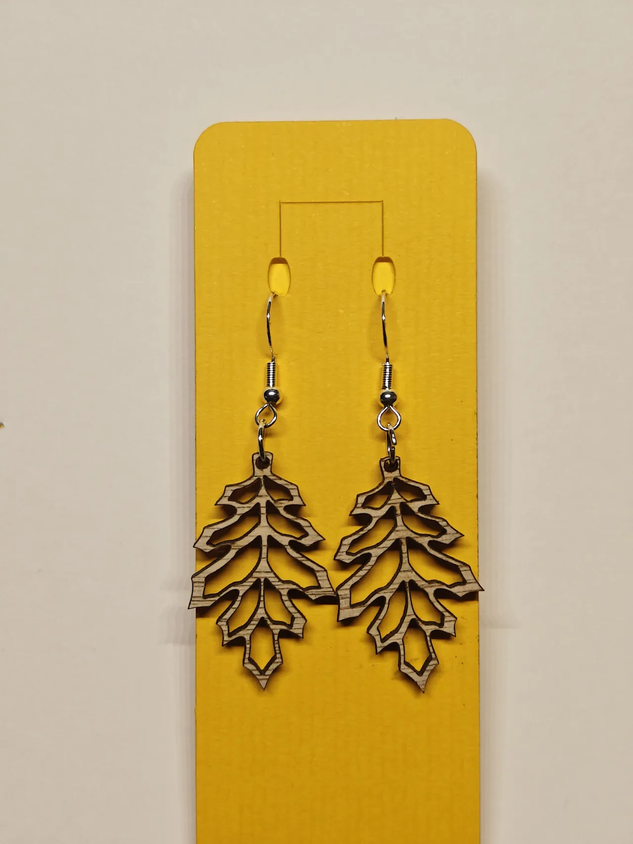 Wooden leaf earrings set 1 view 2