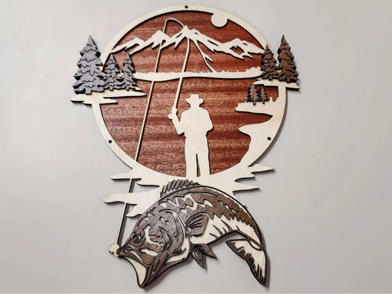 Mountain and Fishing Silhouette Wall Art