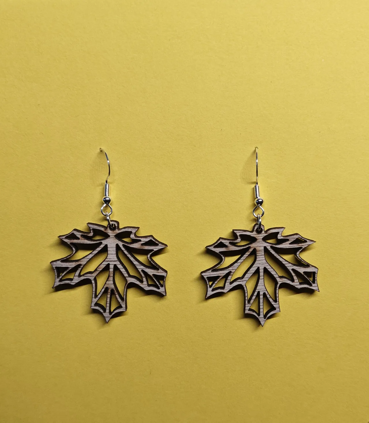Wooden leaf earrings set 2 view 3