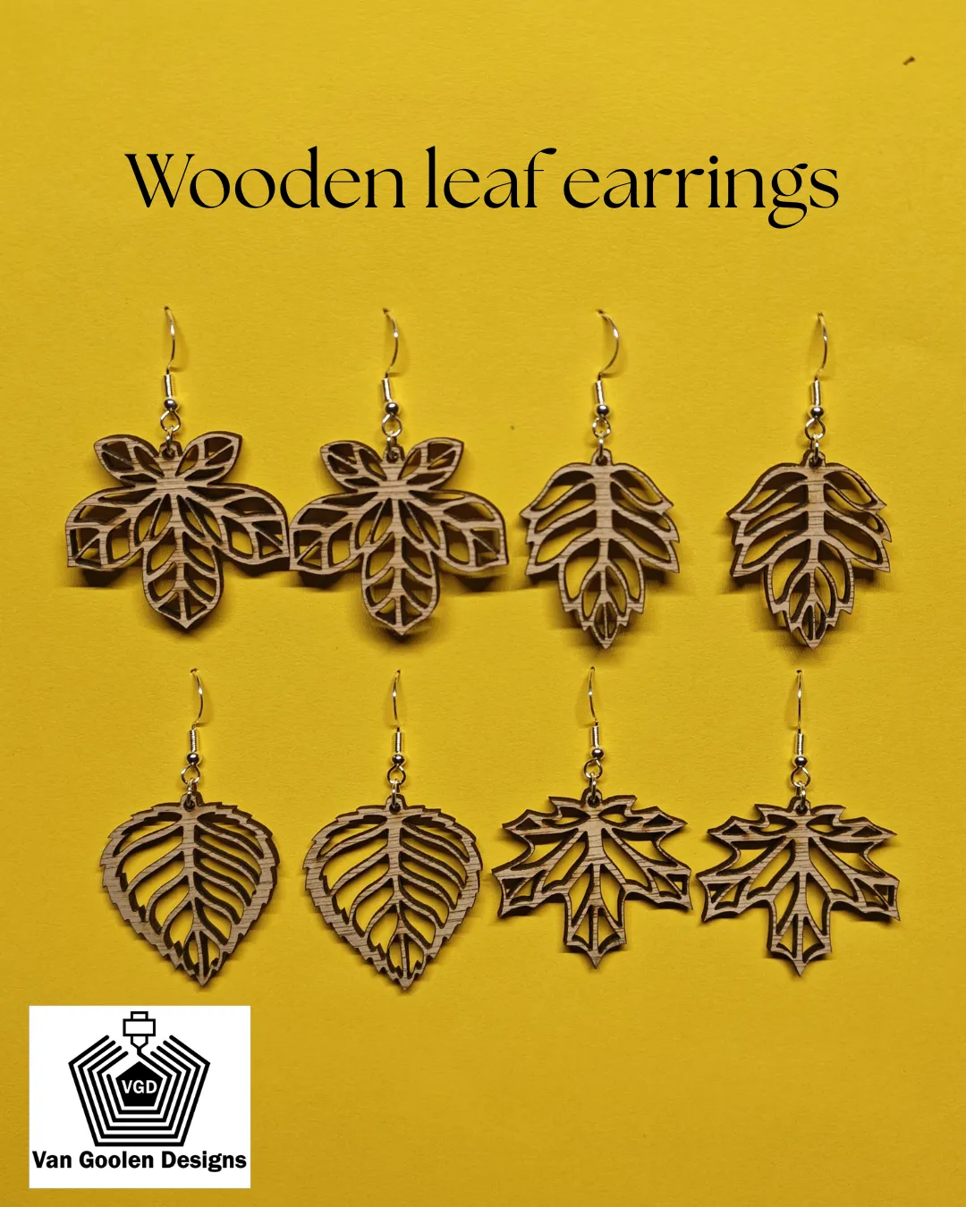 Wooden leaf earrings set 2 view 2