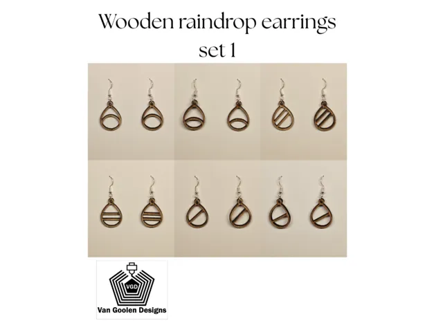 Wooden Raindrop Earring set 1