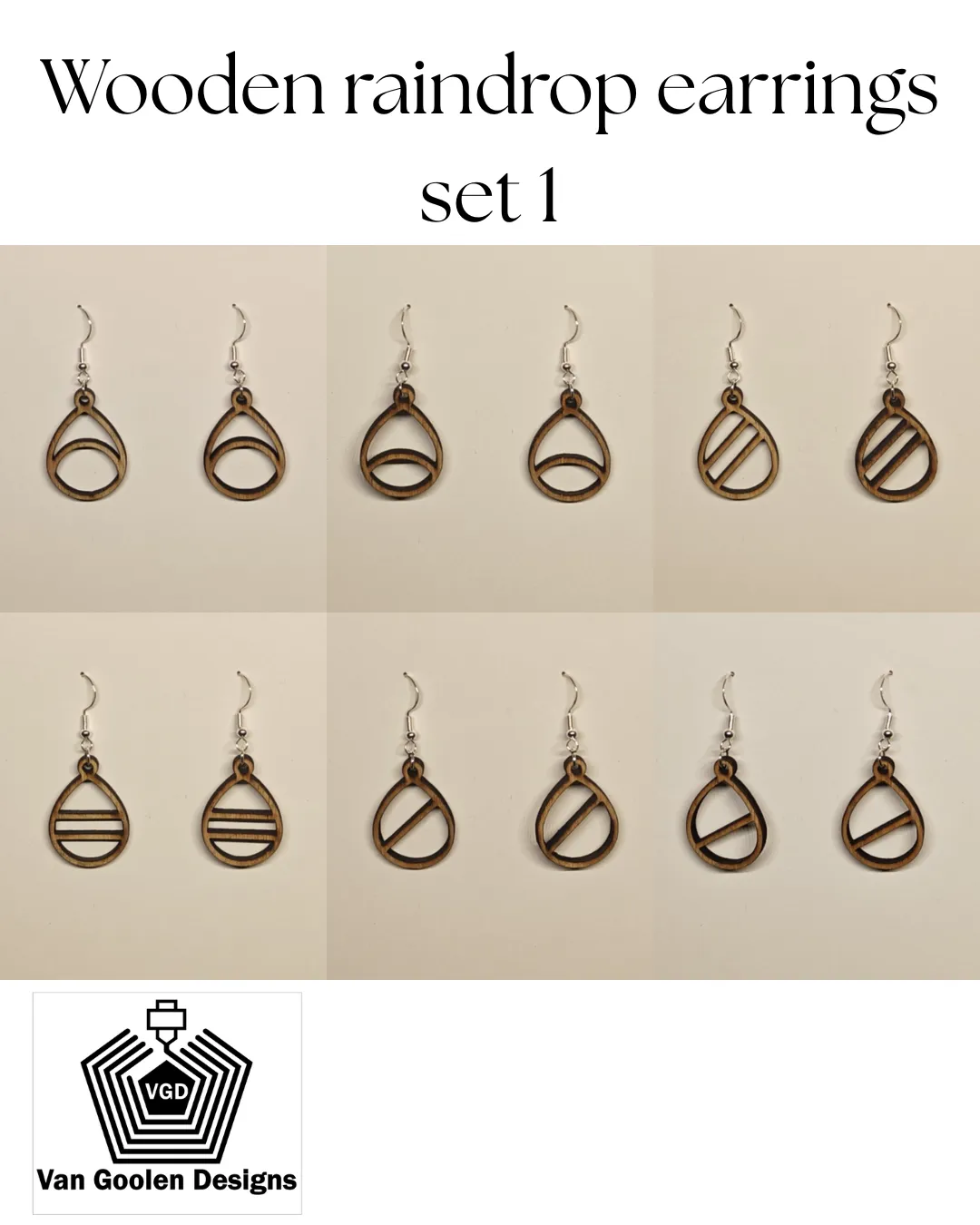 Wooden Raindrop Earring set 1 view 2