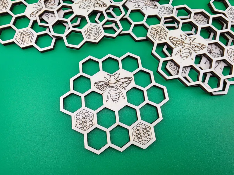 Engraved Bee Hive Drink Coaster Modern Hexagon Set