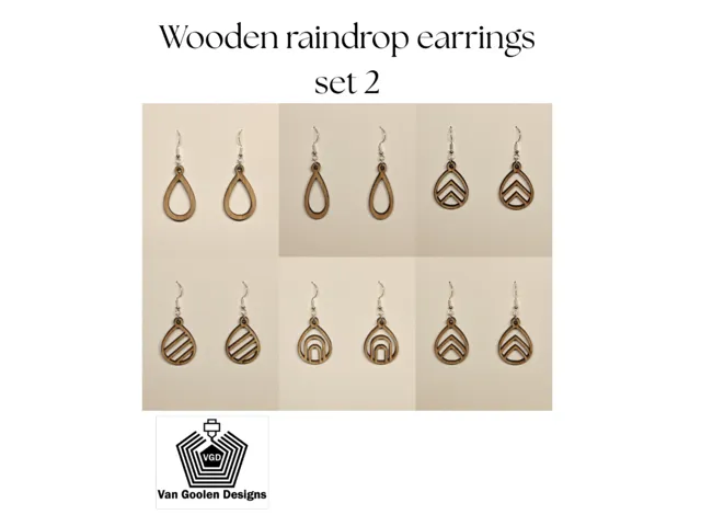 Wooden Earring Raindrop set 2