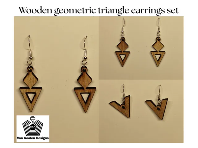 Wooden geometric triangle earrings set