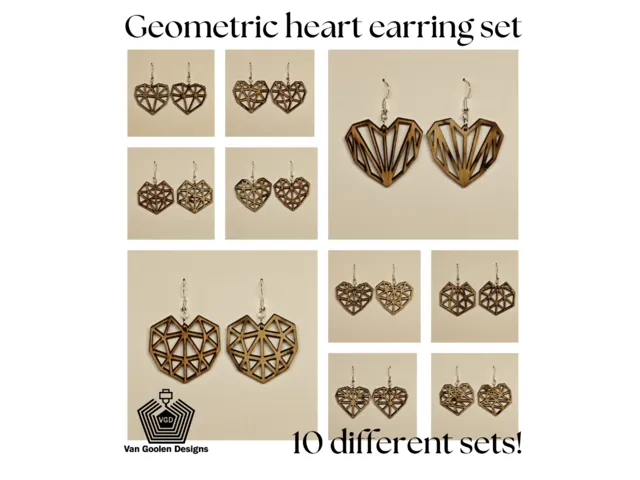 Geometric heart earring set