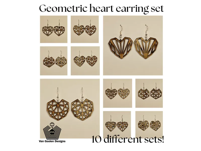 Geometric heart earring set