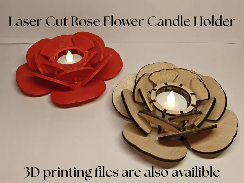 Laser Cut Rose flower candle holder
