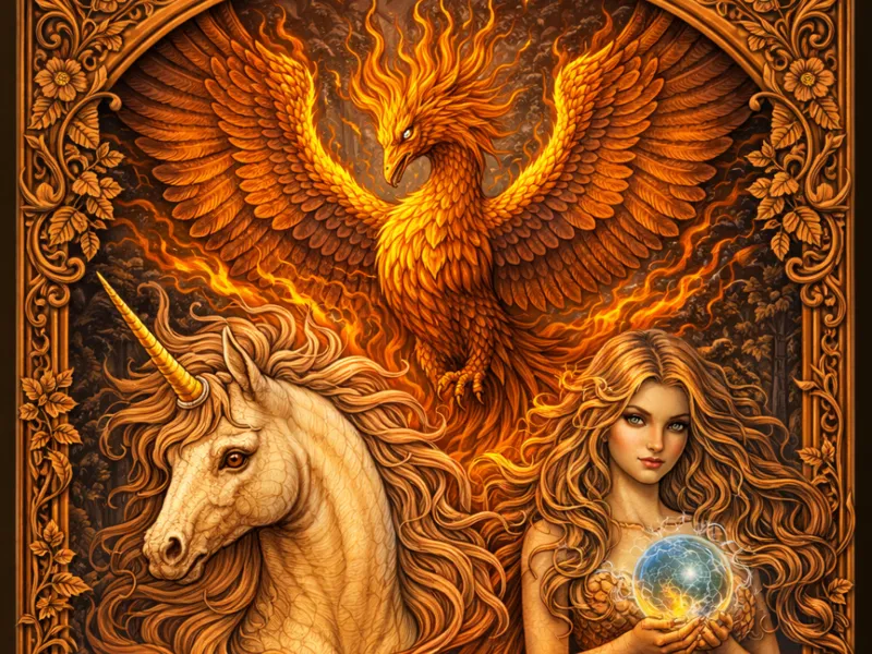 Mythical illustration in wood