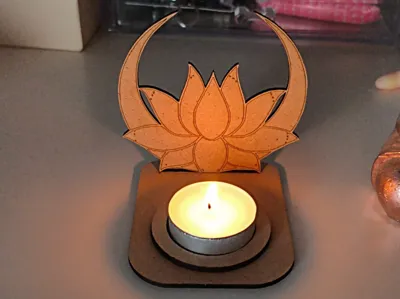Wooden lotus flower candle holder