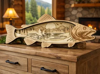Multilayer Trout Silhouette Decor