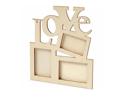 Wooden photo frame with 3 frames and "Love" inscription