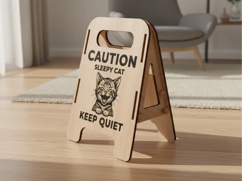 “Caution Sleepy Cat” A-Frame Sign – SVG Laser Cut