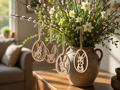 Easter egg pendant with rabbit motif