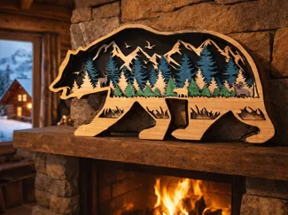 3D Layered Bear Woodland Cabin Decor